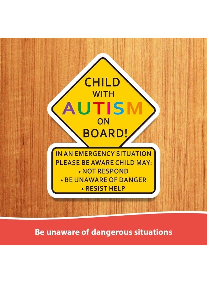 abley's Child with Autism on Board Car Safety Sticker, Yellow Diamond Warning Sign with Emergency Instructions, Reflective Vehicle Decal - Image 3